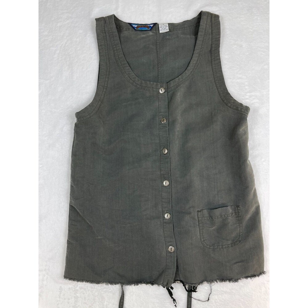 Shaver Lake Sleeveless Top Womens Size Small Gray Button Front Frayed‎ Hem